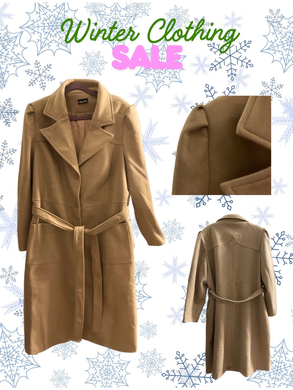 City Chic Full Length Wool Coat